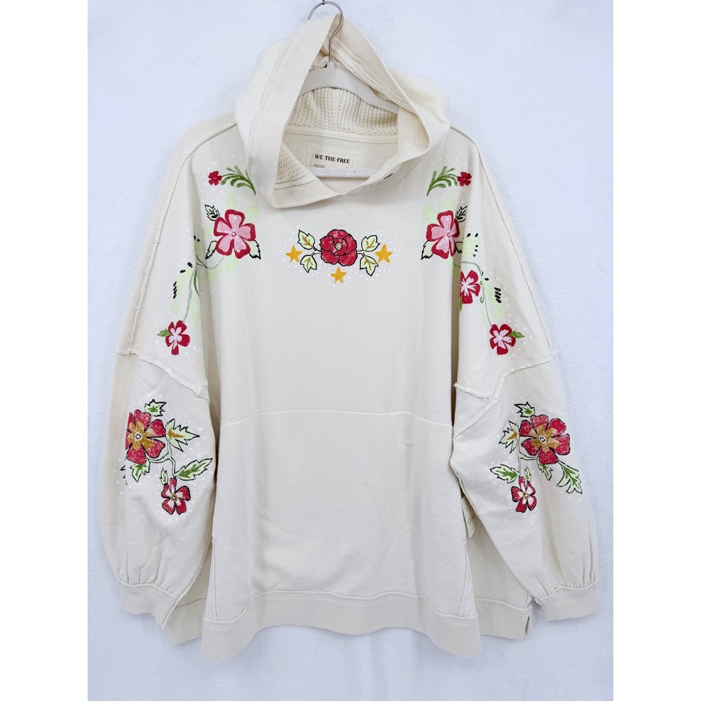 We The Free Free People Ivory Floral Graphic Oversized Hoodie S Cottage Boho